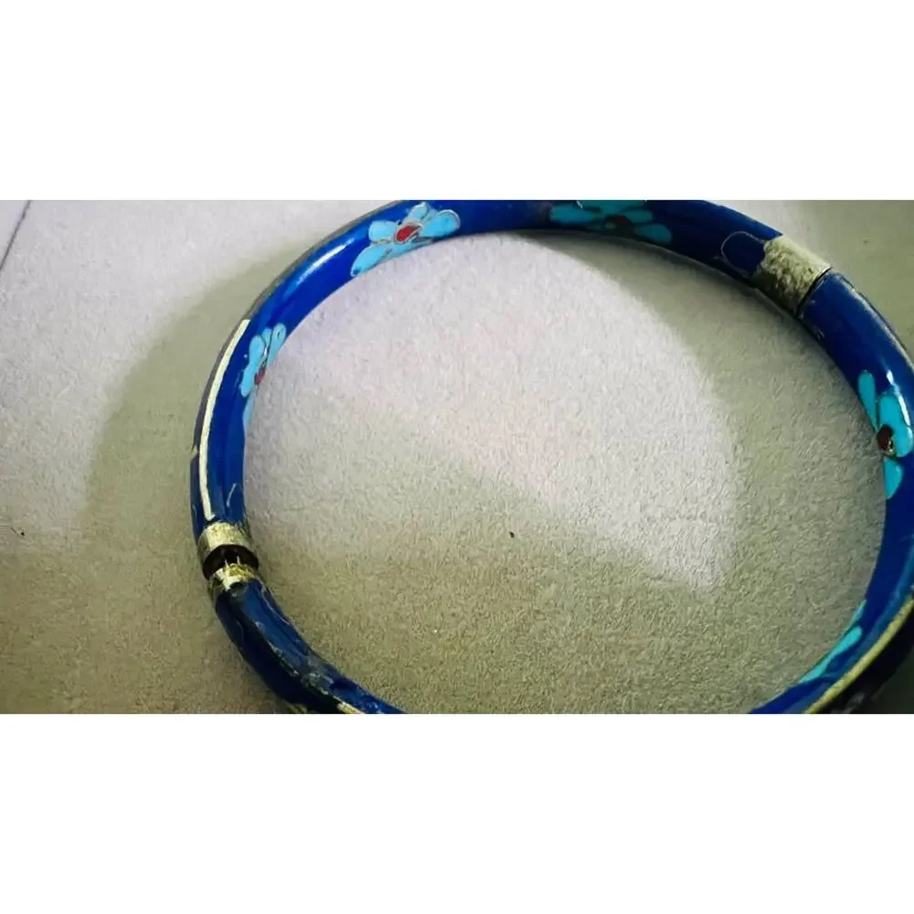 Vintage Cloisonné Enamel Floral Bangle Bracelet